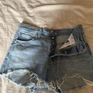 Levi's Blue Jean Shorts High-Waisted Frayed Hem